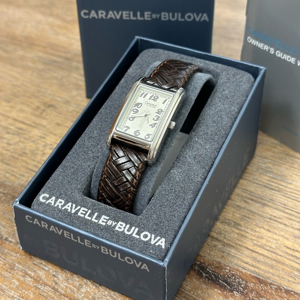 Caravelle by Bulova Women's Rectangular Tank Style Leather Strap Watch